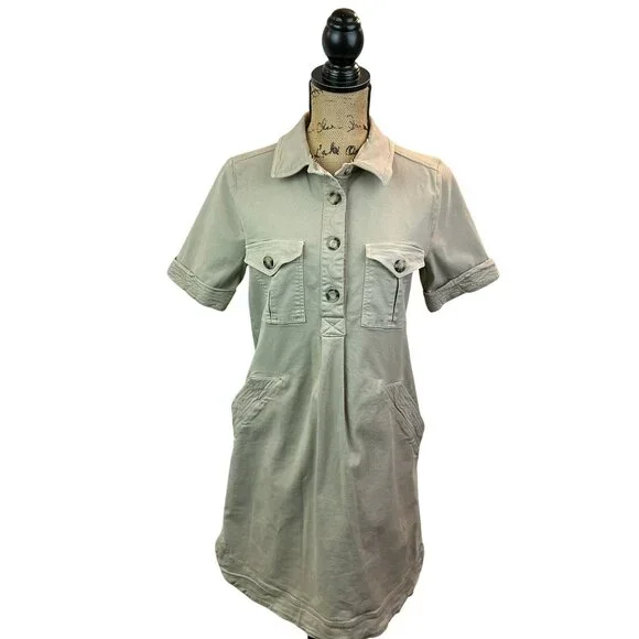 Faherty Khaki Casual Button-Front Short-Sleeve Dress Womens Medium - Picture 4 of 11